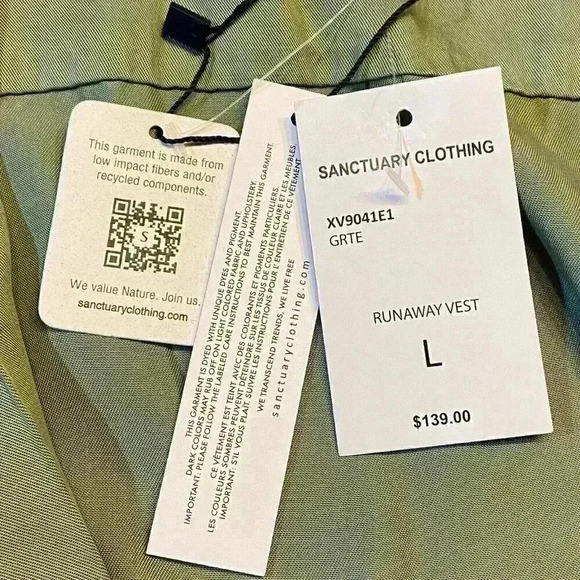 SANCTUARY Womens Runaway Vest LARGE Green Open Front Sleeveless Tie Cargo Casual - Picture 7 of 8